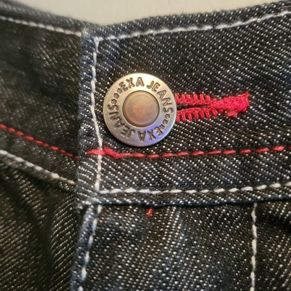 Vintage 90s EXA Dragon Denim Shorts Mens 38 Red Stitch Y2K Baggy - Picture 6 of 8